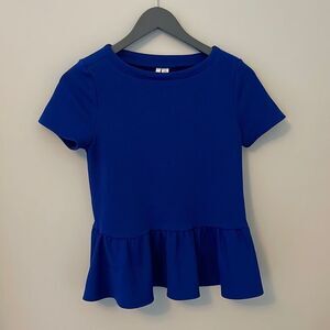 - ELLE Royal Blue Top‎ w/baby doll ruffle at waist. Size XS